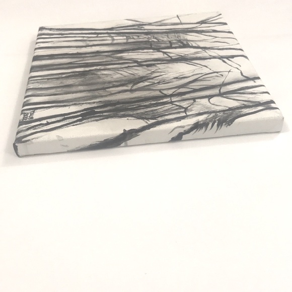 Art painting wall decor tree landscape black & white acrylic canvas 12x12 inches - Picture 5 of 6
